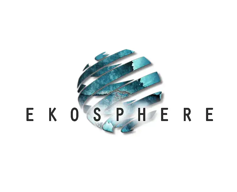 Contact Blue and white globe above EKOSPHERE logo, symbolizing premier real estate in Ulcinj, a immobilien.ekosphere.me project.