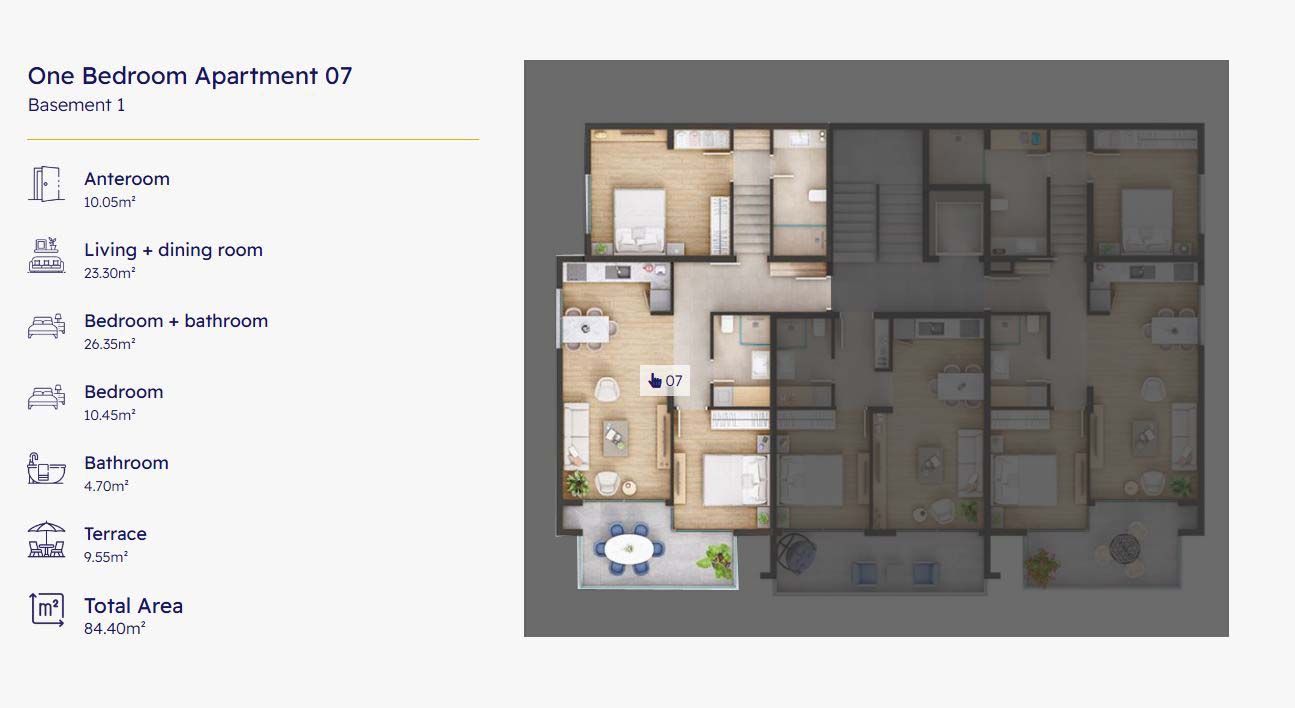 Discover Apartment 07 in Ulcinj&mdash;84.40 m&sup2;, one-bedroom, terrace, anteroom; prime investment on immobilien.ekosphere.me by ekosphere doo.