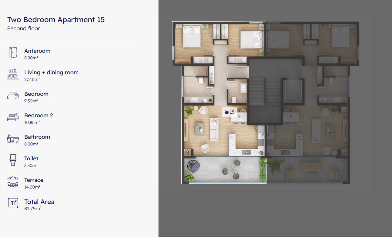 Investment opportunity: 81.75 sqm, two-bedroom Apartment 15 in Ulcinj&mdash;spacious layout with terrace, exclusive on immobilien.ekosphere.me by Ekosphere DOO.