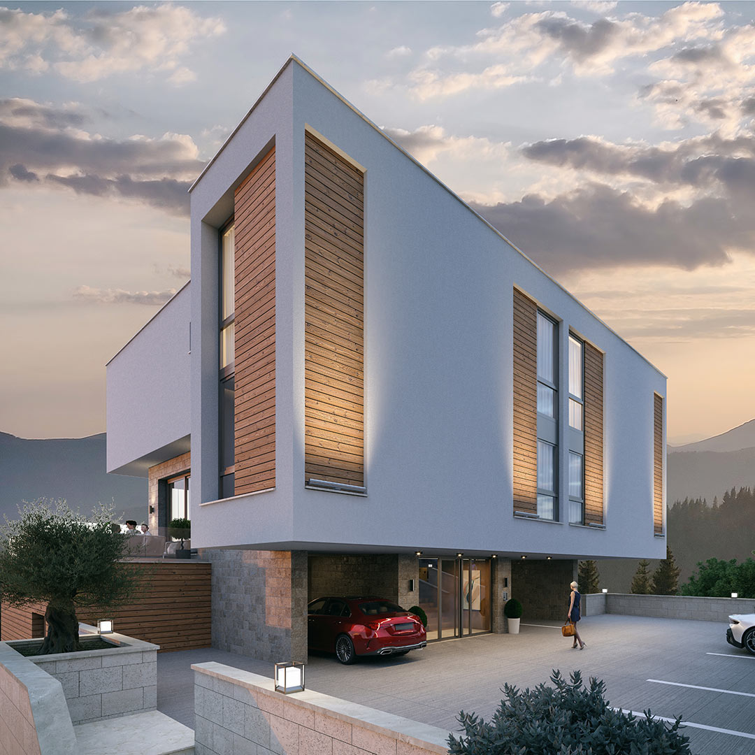 Stunning modern home in Ulcinj, Montenegro&mdash;large windows, wood accents, mountain views. Exclusive by immobilien.ekosphere.me/Ekosphere.