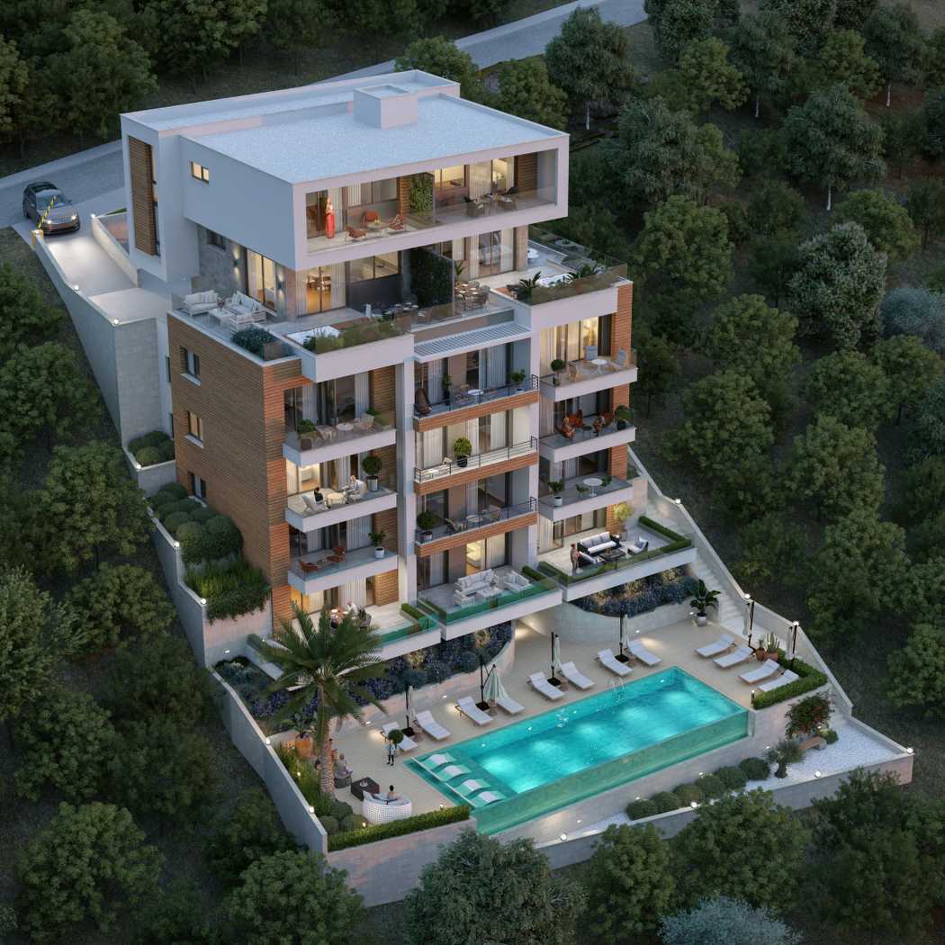Luxury Ulcinj apartments: spacious balconies, floor-to-ceiling windows, pool & terrace. Invest with immobilien.ekosphere.me by ekosphere doo.