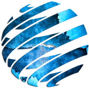 About Us - ekosphere: Blue watercolor globe design segmented by white curves, ideal for Ulcinj real estate branding on immobilien.ekosphere.me by Ekosphere DOO.