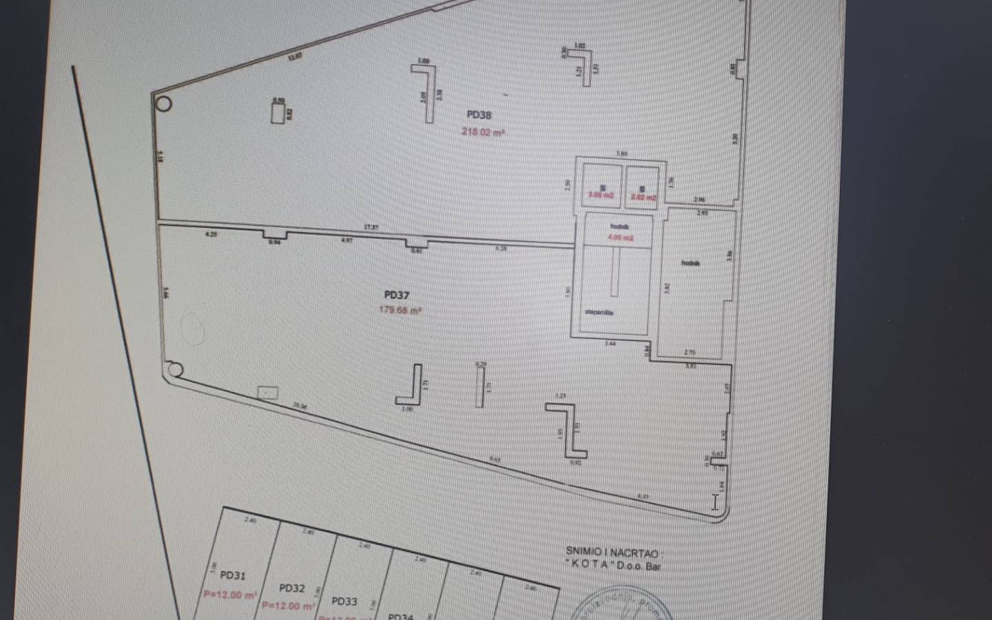 Premium Ulcinj property floor plan: sections PD31, PD37, PD38 with sqm details. Exclusive by immobilien.ekosphere.me/Ekosphere DOO.