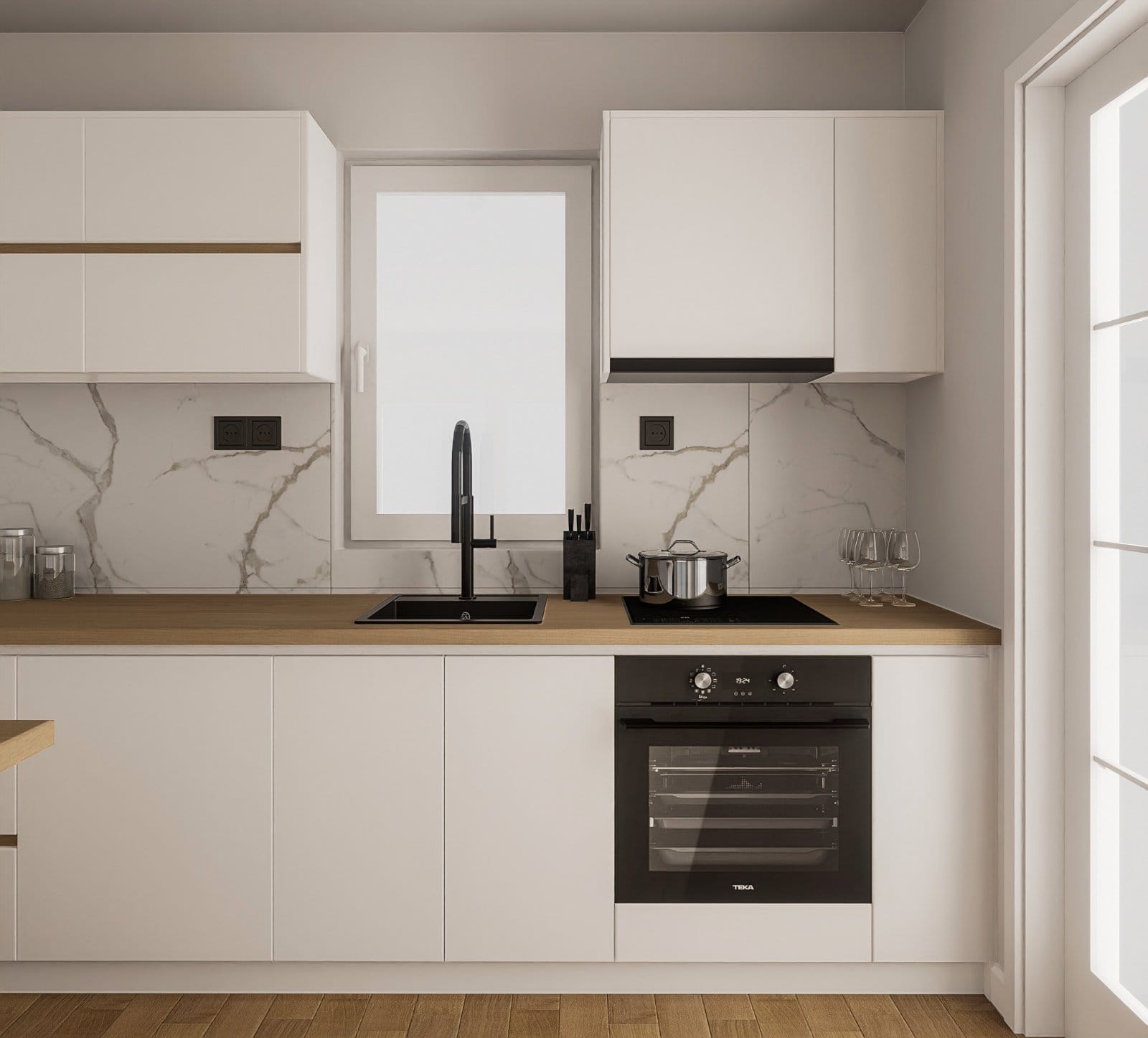 Stylish modern kitchen in Ulcinj with premium finishes&mdash;perfect for investors. Listed by immobilien.ekosphere.me, Ekosphere doo project.