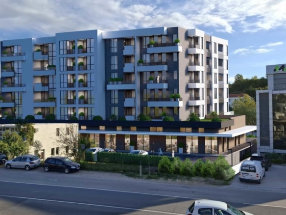 Modern Ulcinj apartment building with balconies, greenery, parking; prime real estate by ekosphere doo on immobilien.ekosphere.me.