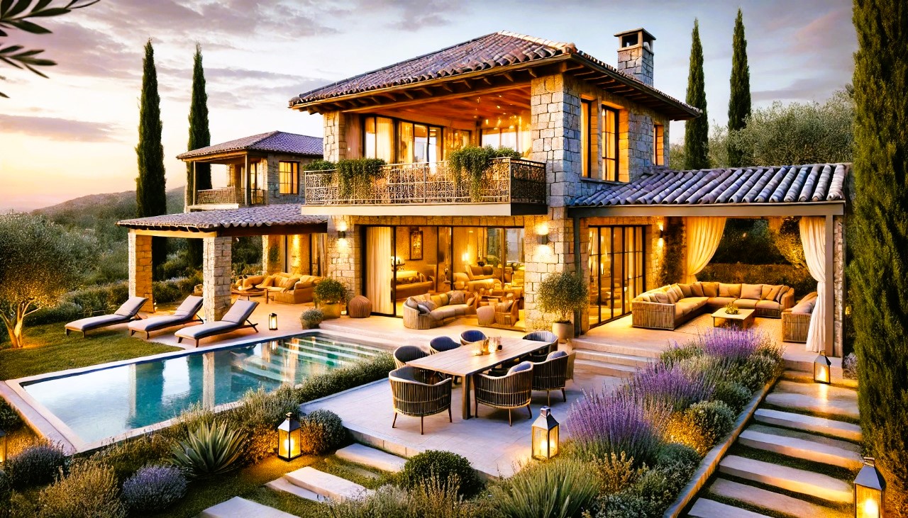 Luxury two-story Mediterranean villa in Ulcinj with pool, large windows, balconies, and garden&mdash;exclusive at immobilien.ekosphere.me.