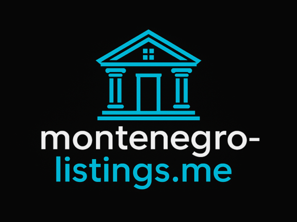 Striking logo with blue outlined classical building and immobilien.ekosphere.me text highlights Ulcinj property market by ekosphere doo.