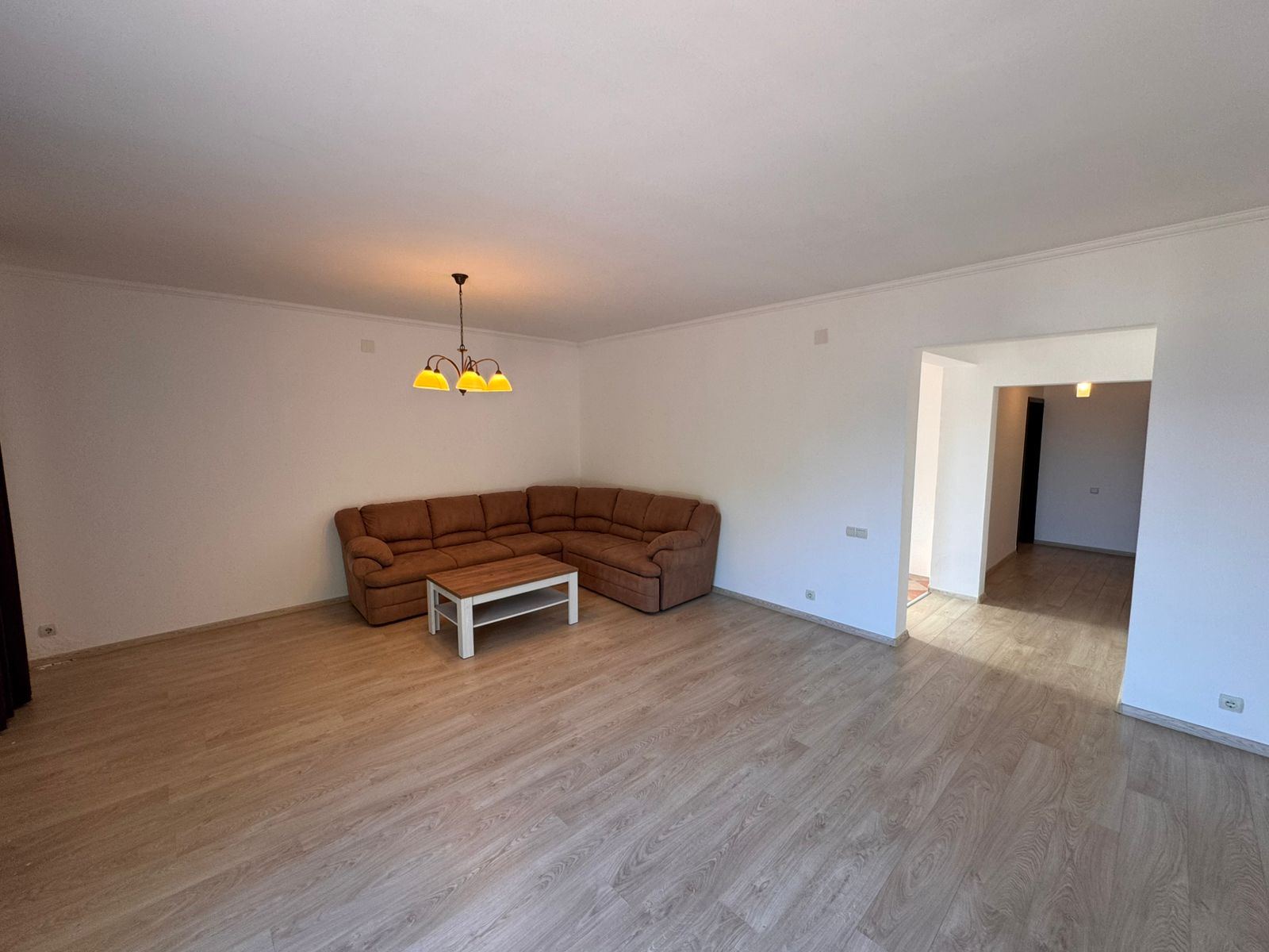 Modern, spacious living room in Ulcinj with light wood floors, stylish furnishings&mdash;ideal Montenegro investment from Ekosphere & immobilien.ekosphere.me.